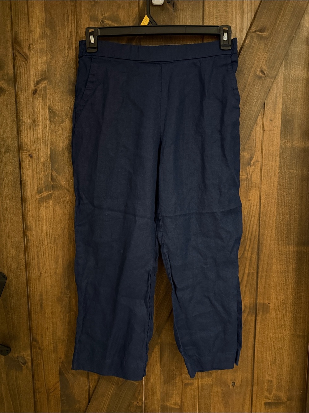 Women's Navy Cropped Linen Blend Pants